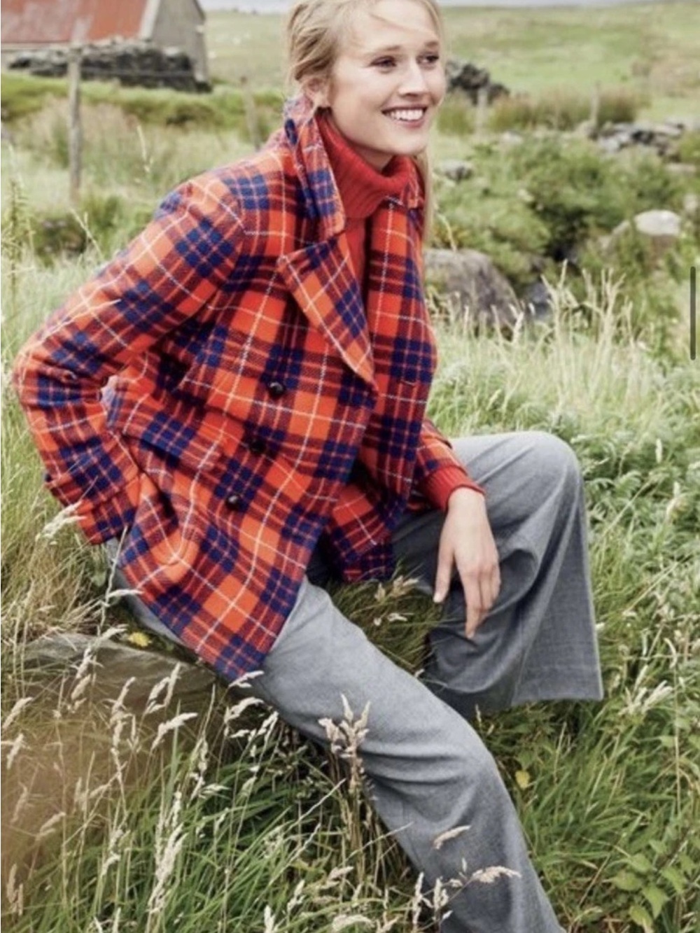 J. Crew Hamilton Plaid Peacoat Red Blue Size 4 / 100% Wool Preppy Jacket